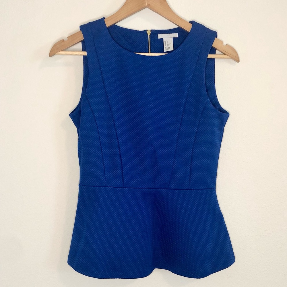 Blue Peplum Blouse Sleeveless H&M Size Small Back Gold Zipper Closure